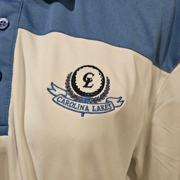 Clique Men's Large Carolina Lakes Golf Club Logo Blue and White Performance Polo - Picture 4 of 6